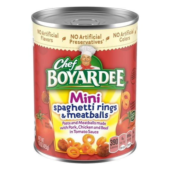 Chef Boyardee Mini Spaghetti Rings and Meatballs in Tomato Sauce, Ready-to-Eat Meal, 15 oz. Can