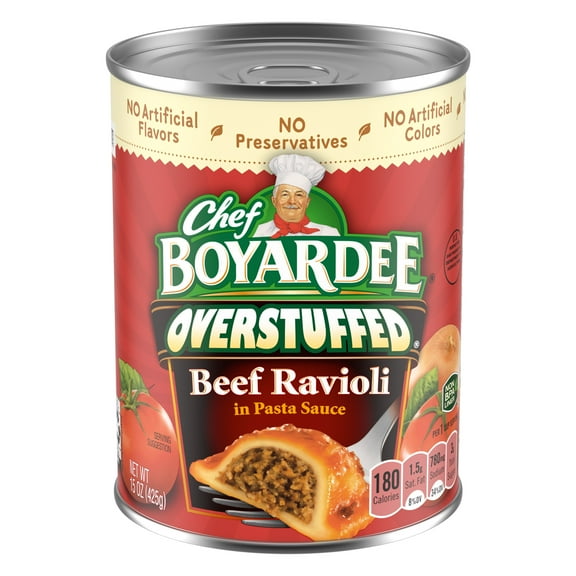 Chef Boyardee Overstuffed Beef Ravioli in Pasta Sauce, Ready-to-Eat Meal, 15 oz. Can