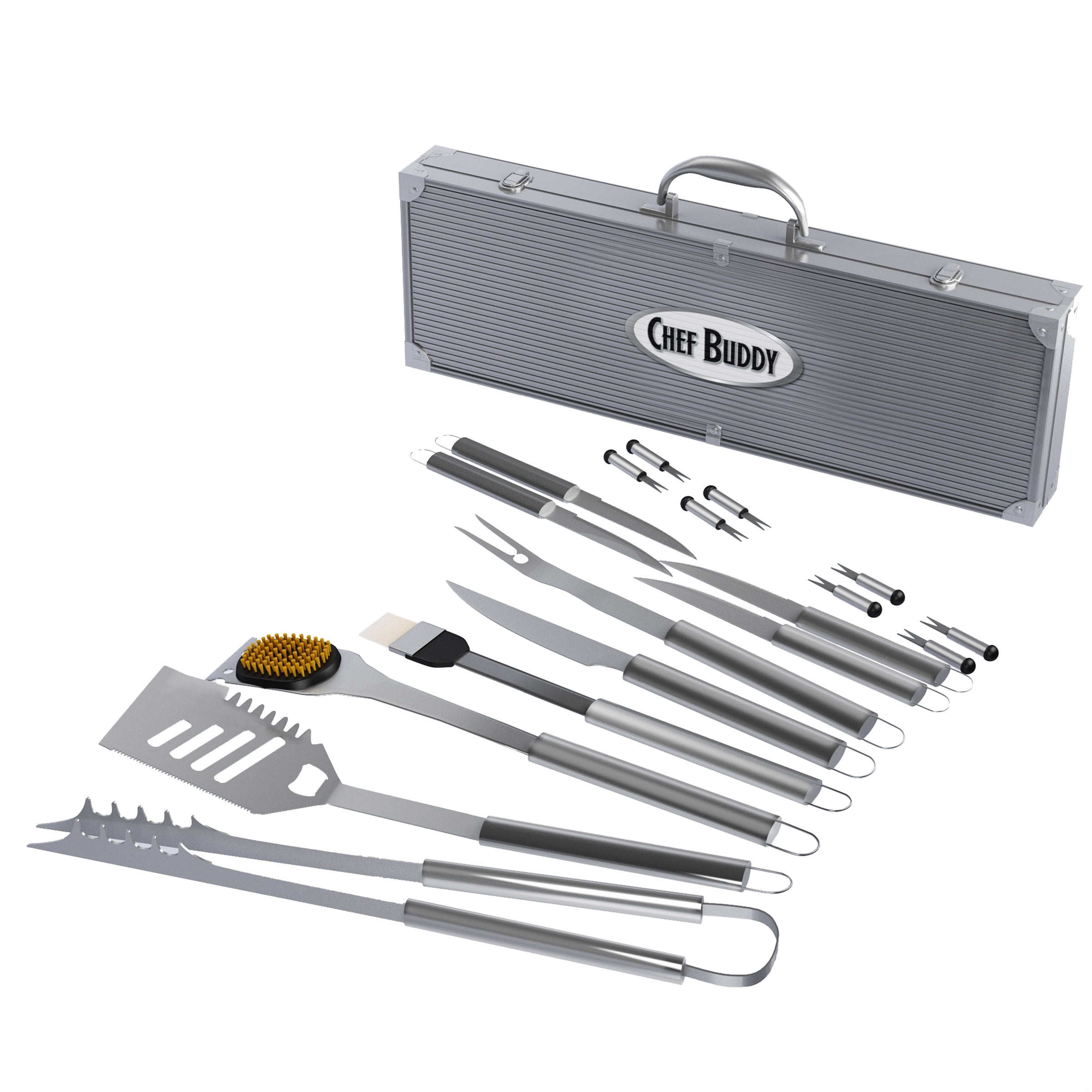Chef Buddy 19PC Stainless-Steel BBQ Accessories Kit with Chef Buddy 19PC Stainless-Steel BBQ Accessories Kit with