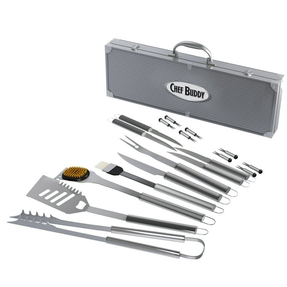 Chef Buddy 19PC Stainless-Steel BBQ Accessories Kit with Aluminum Case