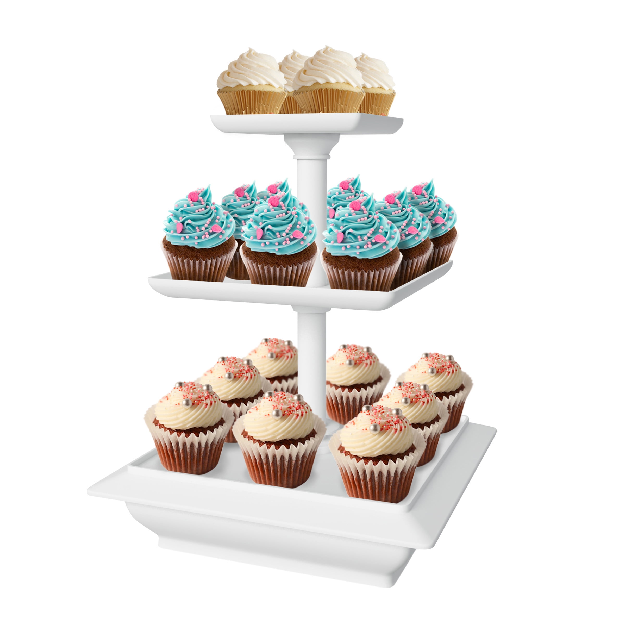 Chef Buddy 3-Tier Square Cupcake Stand, White