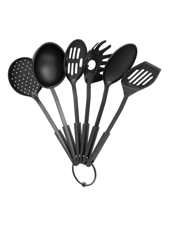 Chef Buddy 6-Piece Plastic Kitchen Utensil Set – Nonstick-Safe Tools, Black