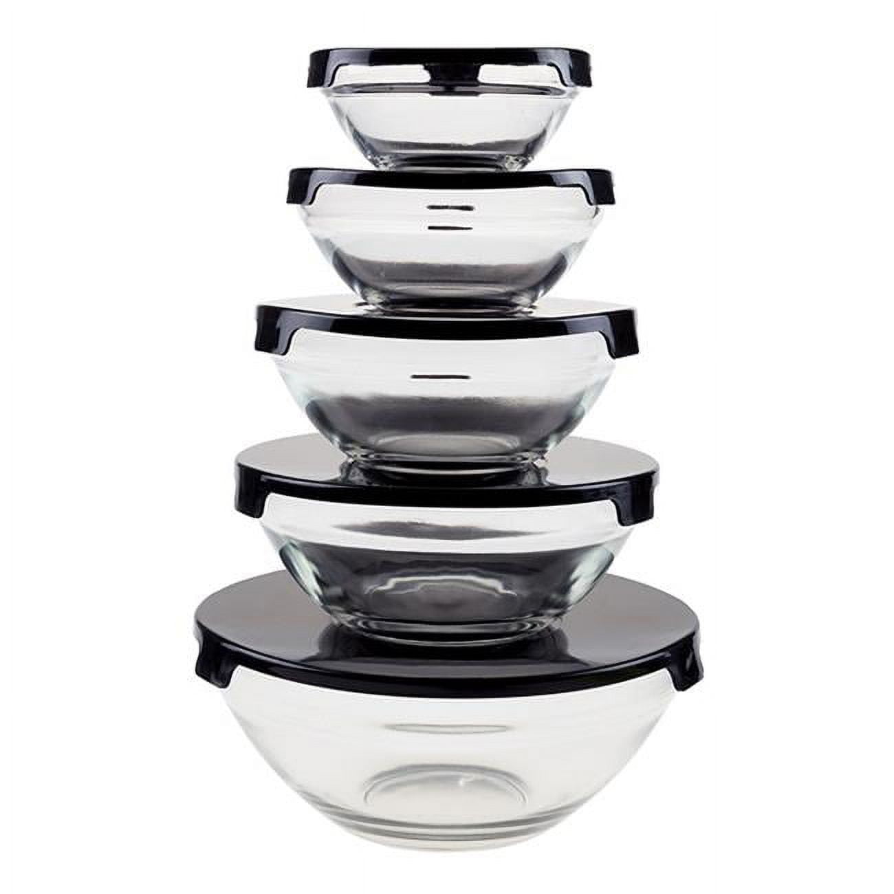 Chef Buddy 10-Piece Glass Meal Prep Bowl Set with Black Lids