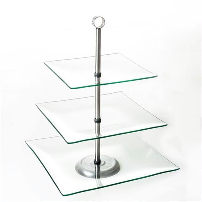 Clear Glass and Stainless Steel 3-Tier Square Dessert Stand