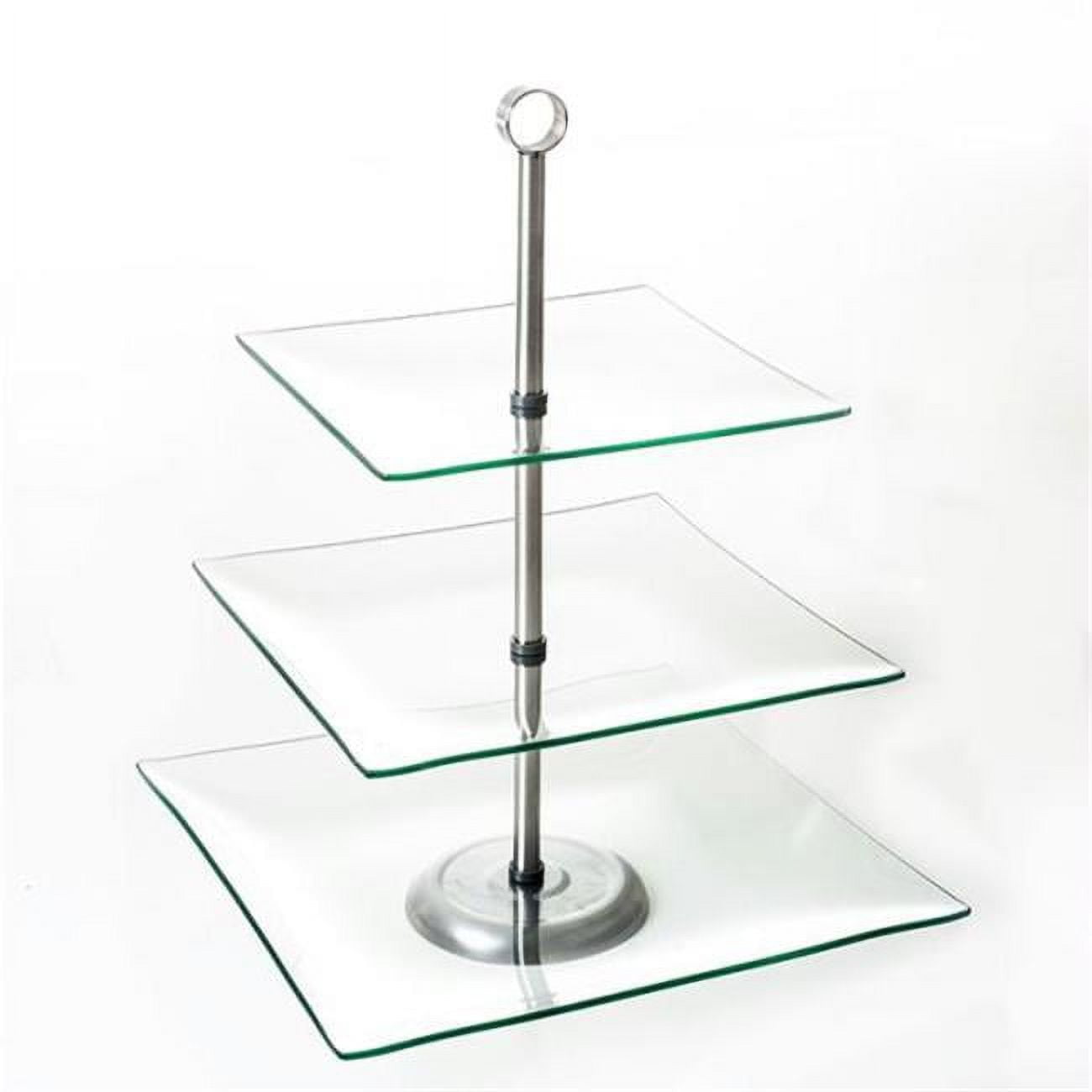 Clear Glass and Stainless Steel 3-Tier Square Dessert Stand