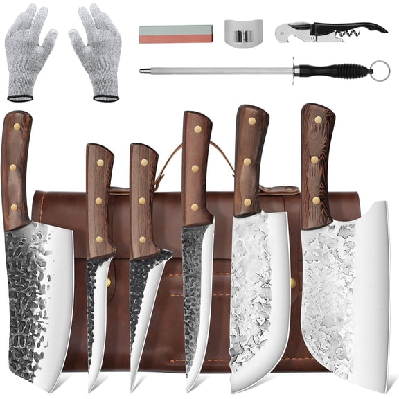 Chef Butcher Knife Set for Meat Cutting with Roll Bag 12 PCS Japanese Forged Chef Knives Set for Men and Women Gift for Men