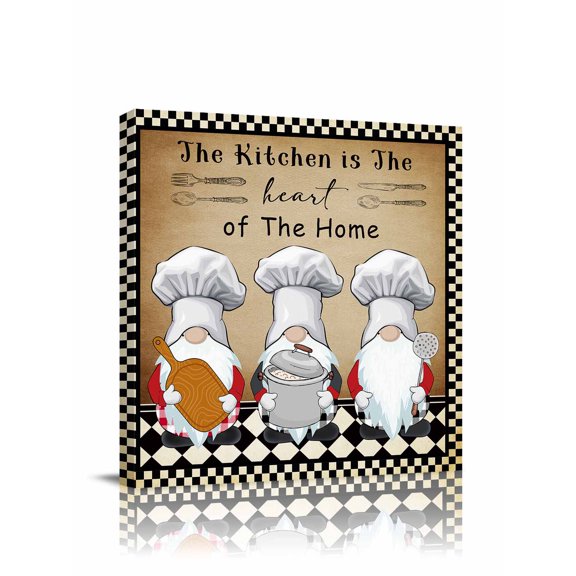 The Chef Canvas Wall Art, Gnome Kitchen Retro Black Buffalo Plaid Framed Wall Decor Modern Artwork Prints Painting for Living Room, Bedroom, Kitchen & Cafe Decor 8x8 Inch