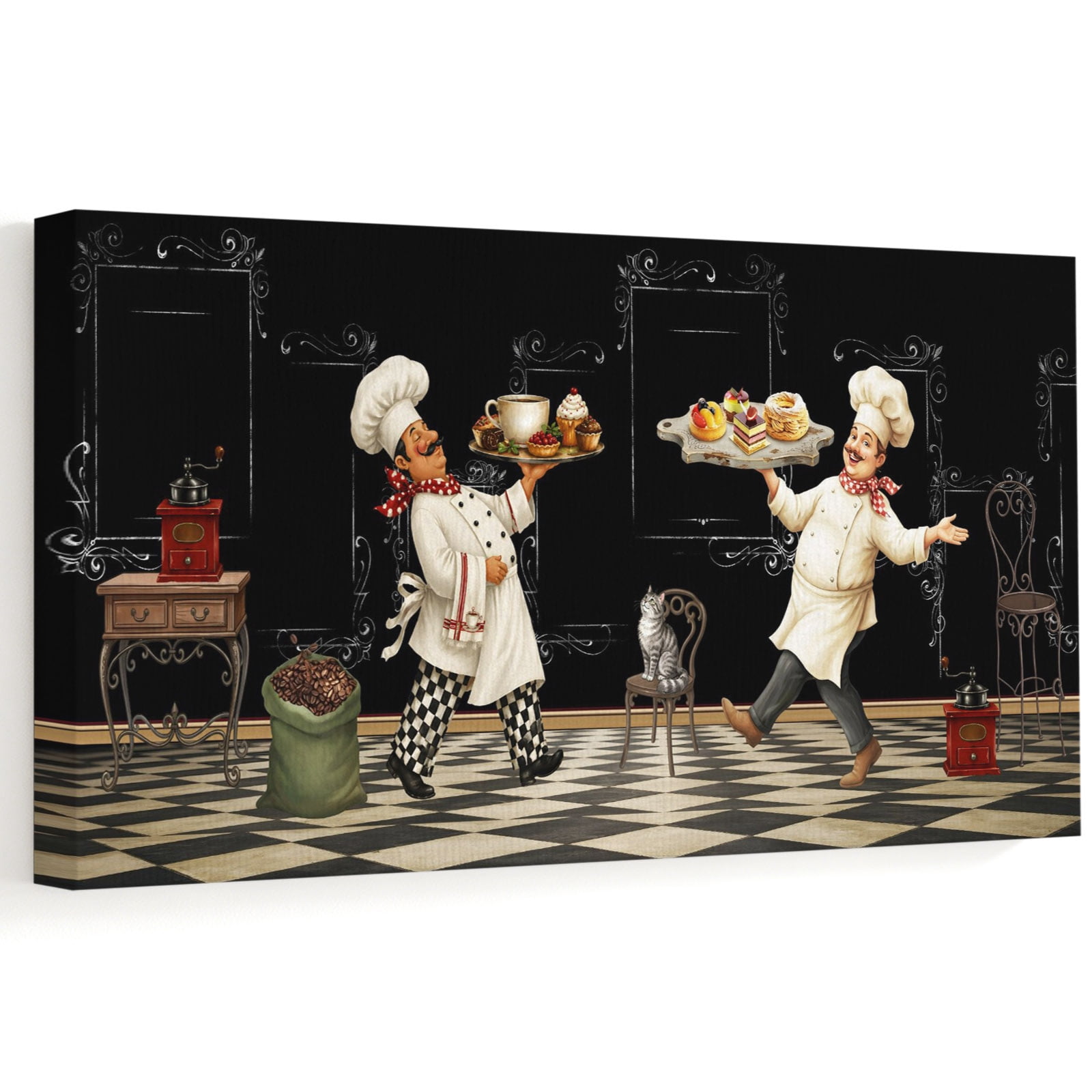 Chef Canvas Wall Art, Rustic Vintage Kitchen French Country Dessert ...