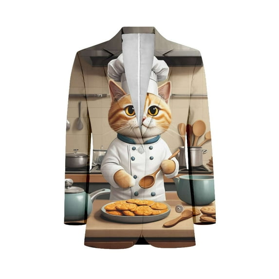 Chef Cat Baking Cookies Men Blazers Slim Clothing Summer Jacket Man Oversize Daily Suits Tops