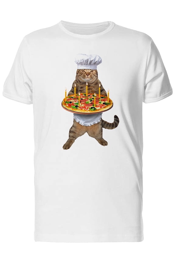 Chef Cat Holds A Pizza T-Shirt Men -Image by Shutterstock, Male 3X-Large