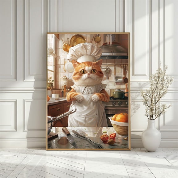 Chef Cat Kitchen Poster: Chubby Cat Cooking Art, Size 8x12 UNFFRAMED F03.1.7l2186