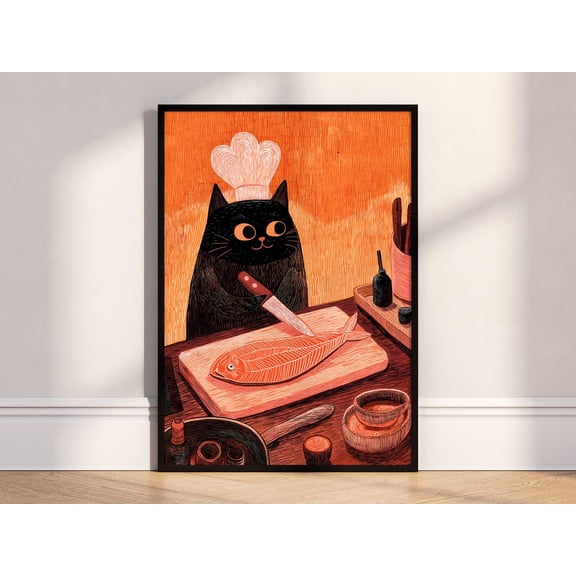 Chef Cat Sushi Kitchen Wall Art Poster Unframed Paper Print