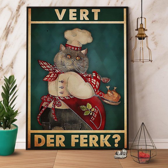 Chef Cat Vert Der Ferk Retro Green Paper Poster No Frame Matte Wall Art Decor 11 x 17 Inch Poster
