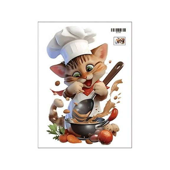 Pekkaxy Chef Cat Wall Sticker, 11.81 x 15.74 in, Waterproof & Reusable PVC Decal, Easy to Apply Kitchen Decor for Home or Cafe