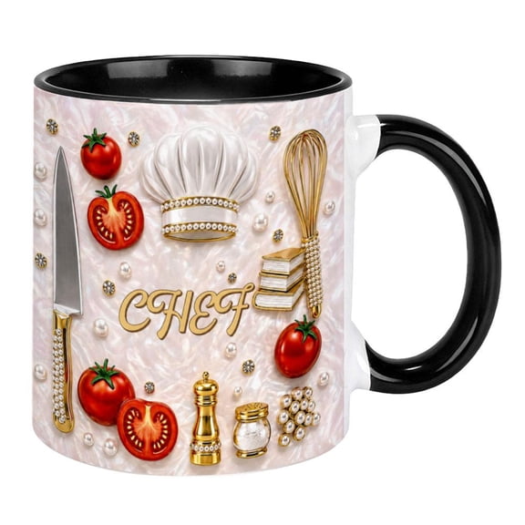Chef Ceramic Coffee Mug with Kitchen Utensils Design, Cooking-Themed Cup for Men Women Dad Husband, Unique Kitchen Decor Gift for Cooking Lovers