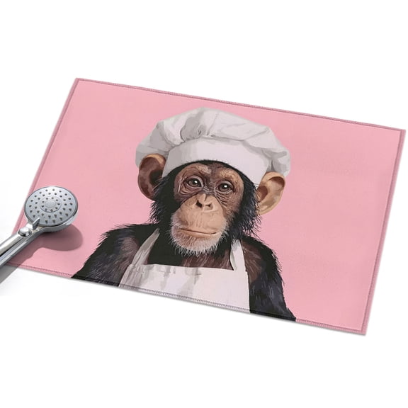 Chef Chimpanzee Washable Area Rug 2 x 3 ft Animal Pink Background Soft Non Slip Rugs Stain Repellent Indoor Felt Carpet for Living Dining Room Bedroom Home Office