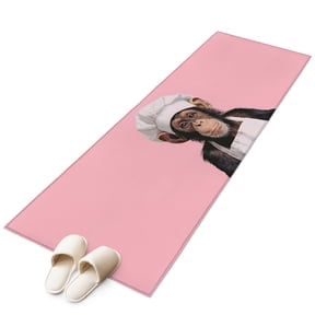 Chef Chimpanzee Washable Runner Rugs 2'x6', Animal Pink Background Low Pile Throw Entryway Rug Non-Slip Sturdy Edge Binding Carpet for Indoor Bedside Entrance Bedside