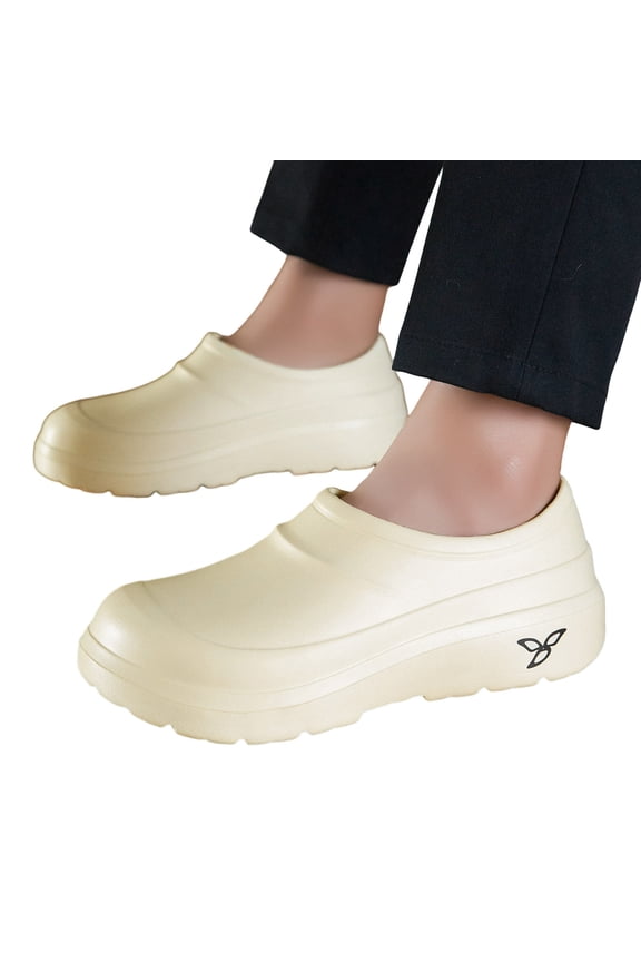Chef Clogs for Women Men Non Slip Waterproof Oil-Proof Kitchen Work Shoes Unisex Nursing Gardening Shoes Beige Size 9
