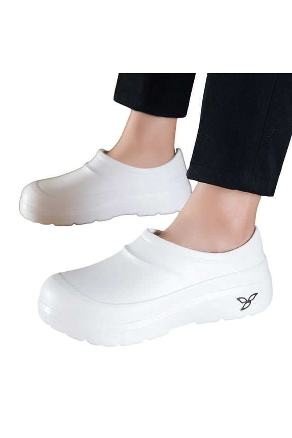 Chef Clogs for Women Men Non Slip Waterproof Oil-Proof Kitchen Work Shoes Unisex Nursing Gardening Shoes White Size 8