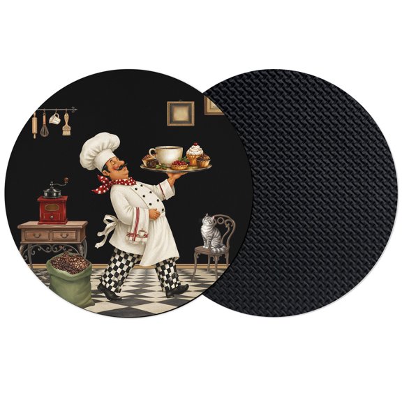 Chef Coasters Set of 2, Absorbent Coasters for Drinks, Funny Chef Food Farmhouse Black Buffalo Checkered Coaster for Desk Coffee Table Protection, Home Decor House Warming Gifts 4"
