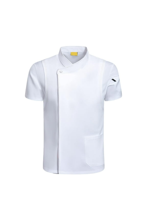 Chef Coat Jacket Short Sleeve Breathable Apparel Women Men Uniform for Cooker Hotel , White M