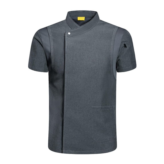 Chef Coat Jacket Short Sleeve Breathable Workwear Apparel Top Unisex Uniform for Gray XXXL
