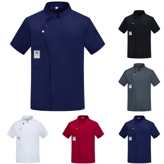 Chef Coat Men Casual Short Sleeve Comfy Button Closure Chef Unisex Jacket Chef Work Uniform for Kitchen,Restaurant Navy XXXL