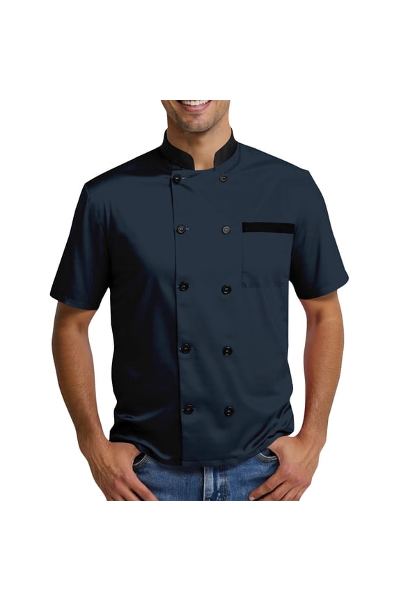 Chef Coat Mens Uniform Short Sleeve Chef Jacket Restaurant Kitchen Work Breathable Clothes Navy S