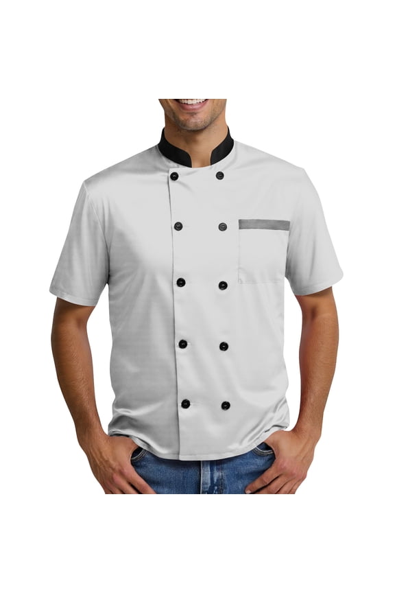 Chef Coat Mens Uniform Short Sleeve Chef Jacket Restaurant Kitchen Work Breathable Clothes White S