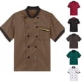 thumbnail image 1 of Chef Coat Short Sleeve Chef Jackets For Men Breathable Cook Shirts Restaurant Kitchen Working Uniform,L,#03 Coffee, 1 of 5