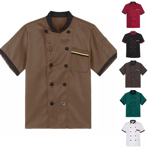 Chef Coat Short Sleeve Chef Jackets For Men Breathable Cook Shirts Restaurant Kitchen Working Uniform,L,#03 Coffee