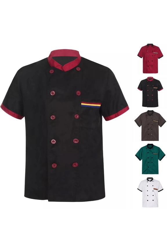 Chef Coat Short Sleeve Chef Jackets For Men Breathable Cook Shirts Restaurant Kitchen Working Uniform,M,#03 Black