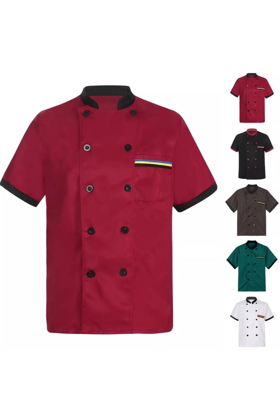 Chef Coat Short Sleeve Chef Jackets For Men Breathable Cook Shirts Restaurant Kitchen Working Uniform,XXL,#03 Wine
