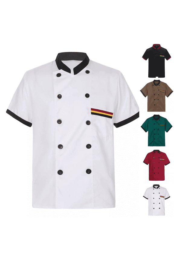 Chef Coat Uniform Mens Short Sleeve Cook Jacket Restaurant Kitchen Work Breathable Clothes White 3XL