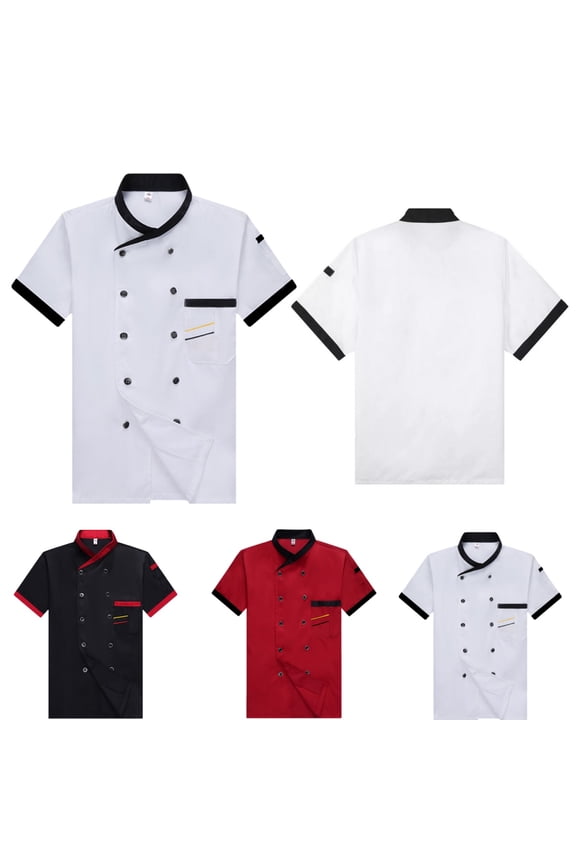 Chef Coat Uniform Short Sleeve Cook Jacket Men Restaurant Kitchen Breathable Working Uniform Casual comfort Clothes White XL