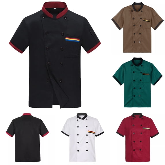 Chef Coat Uniform for Men Lightweight Breathable Short Sleeve Unisex Chef Coat Button Stand Collar Restaurant Working Chefs Jacket Black XL