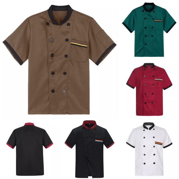 Chef Coat Uniform for Men Lightweight Breathable Short Sleeve Unisex Chef Coat Button Stand Collar Restaurant Working Chefs Jacket Coffee 3XL