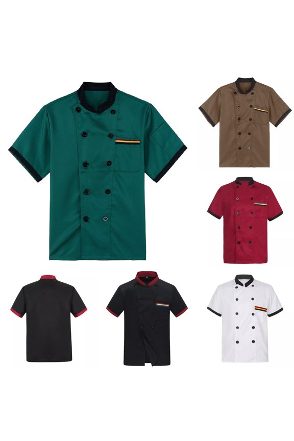 Chef Coat Uniform for Men Lightweight Breathable Short Sleeve Unisex Chef Coat Button Stand Collar Restaurant Working Chefs Jacket Green 3XL