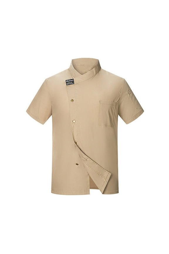 Chef Coat White Unisex Chef Jacket Breathable Solid Classic Restaurant Kitchen Work Clothes,Khaki,M