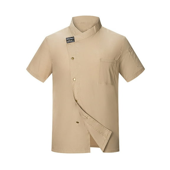 Chef Coat White Unisex Chef Jacket Breathable Solid Classic Restaurant Kitchen Work Clothes,Khaki,M