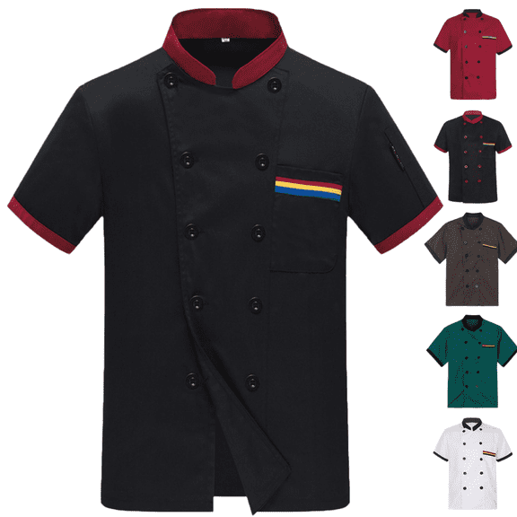 Chef Coat for Men Stylish Casual Short Sleeve Button Chef Top Uniform Summmer Comfortable Breathable Restaurant Kitchen Chef Uniform Black L