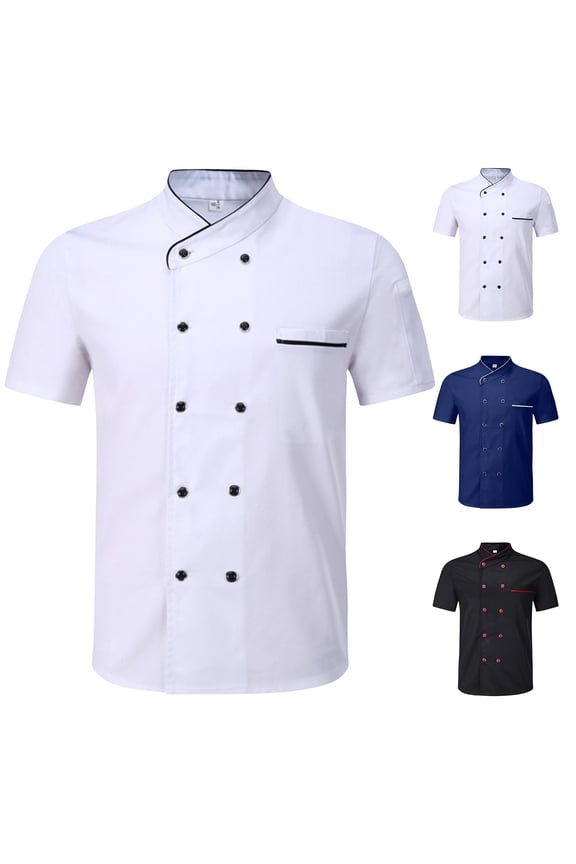 Chef Coat for Men and Women Short Sleeve Mock Neck Chef Cook Shirts Unisex Work Uniform for Kitchen Restaurant Bakery, L