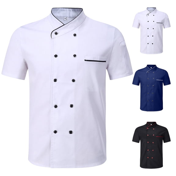Chef Coat for Men and Women Short Sleeve Mock Neck Chef Cook Shirts Unisex Work Uniform for Kitchen Restaurant Bakery, L