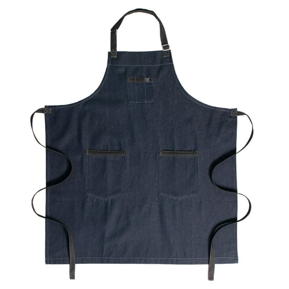 Chef Code Denim 3-Pocket Bib Apron with Adjustable Neck Strap, 34" Long