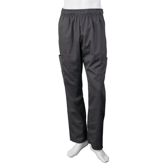 Chef Code Baggy Chef Pants with Cargo Pockets, Elastic Waist, Houndstooth Charcoal, XL