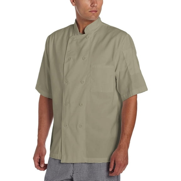 Chef Code Basic Short Sleeve Chef Coat with Pearl Buttons, Chef Jacket, Khaki, 3XL