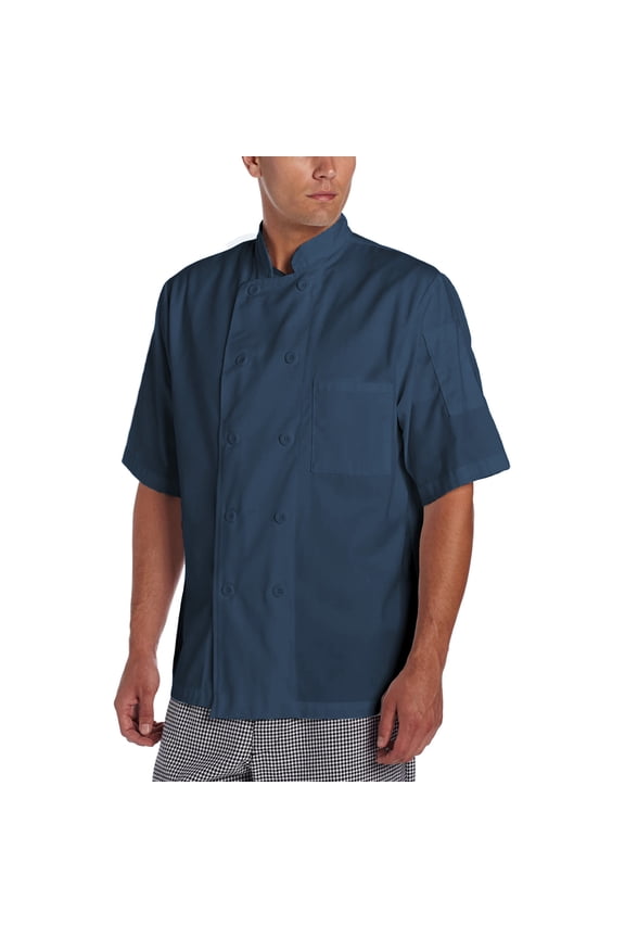 Basic Short Sleeve Chef Coat with Pearl Buttons, Chef Jacket, Navy, 5XL