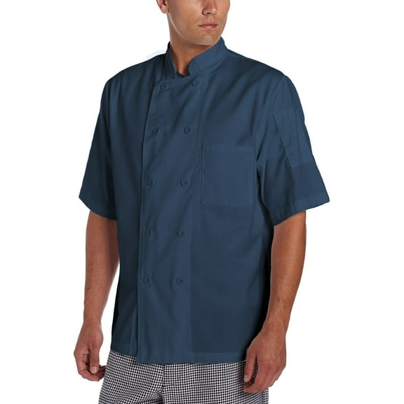 Chef Code Basic Short Sleeve Chef Coat with Pearl Buttons, Chef Jacket, Navy, L