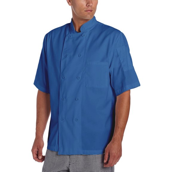Chef Code Basic Short Sleeve Chef Coat with Pearl Buttons, Chef Jacket, Royal, L