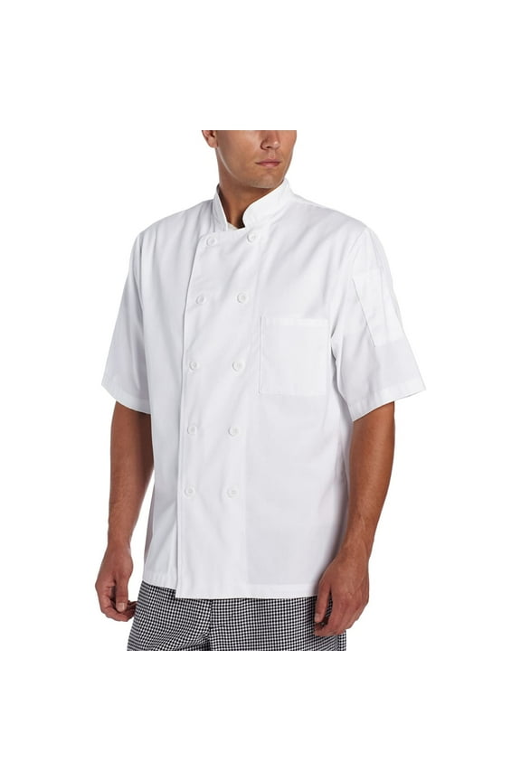 Basic Short Sleeve Chef Coat with Pearl Buttons, White, XL